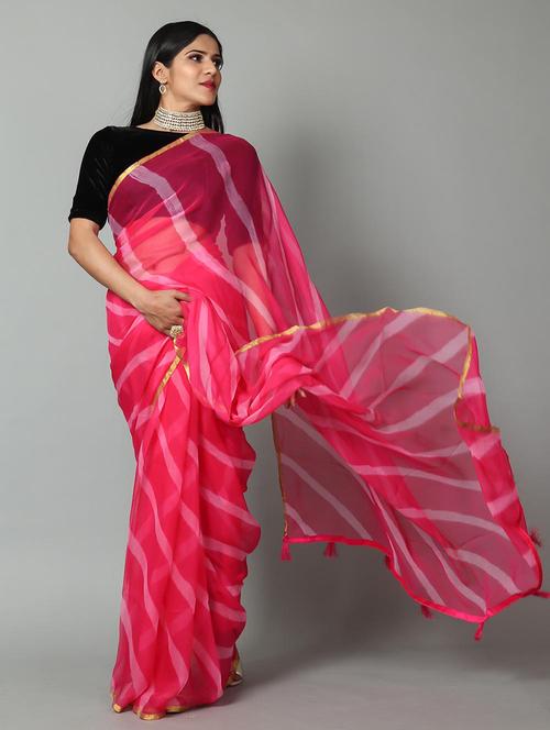 leheriya printed saree  with blouse - 18244546 - Very Small Image - 1