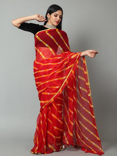 leheriya printed saree  with blouse - 18244549 - Very Small Image - 1