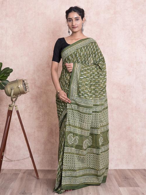 block printed saree with blouse - 18244566 - Very Small Image - 1
