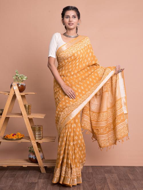 block printed saree with blouse - 18244579 - Very Small Image - 1