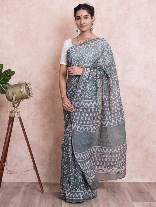 dabu printed saree  with blouse - 18244593 - Very Small Image - 1