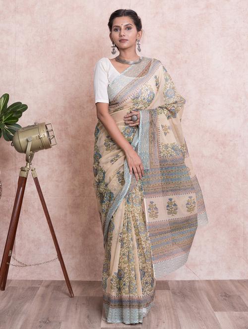 hand block printed saree  with blouse - 18244596 - Very Small Image - 1