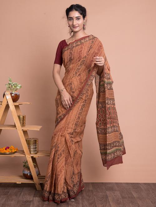 bagru printed saree  with blouse - 18244600 - Very Small Image - 1