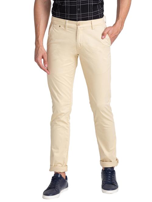 beige solid casual trouser - 18244751 - Very Small Image - 1
