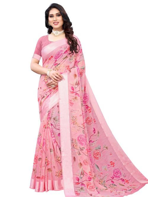 pink cotton blend fusion saree with blouse - 18244921 - Very Small Image - 1
