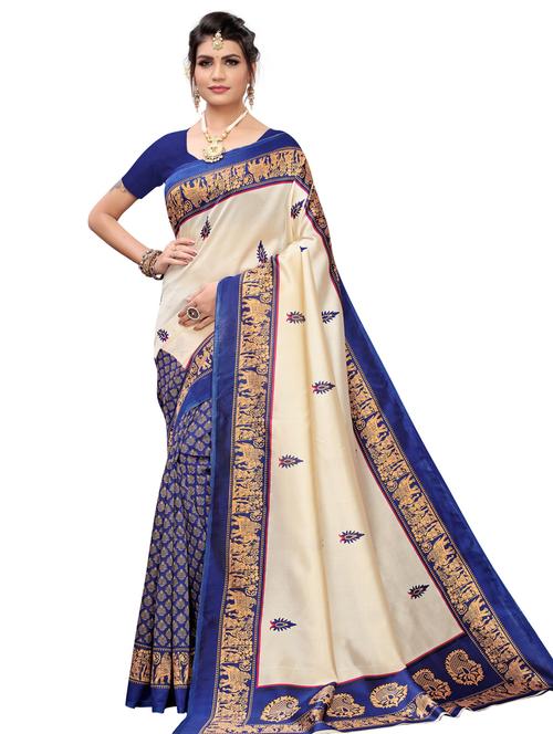 navy art silk mysore saree with blouse - 18244983 - Very Small Image - 1