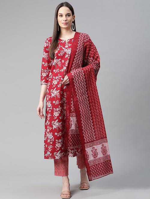 red cotton kurta pant  set - 18245087 - Very Small Image - 1