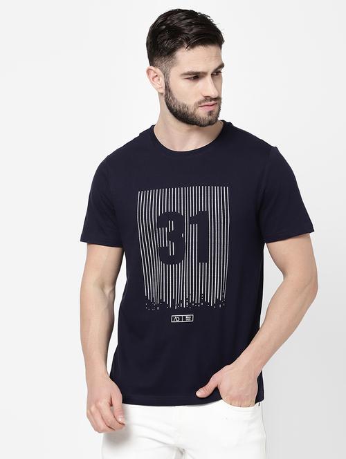 navy blue printed t-shirt - 18246075 - Very Small Image - 1