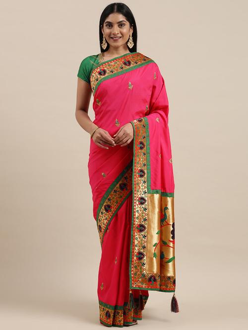 pink art silk embroidered saree with blouse - 18246106 - Very Small Image - 1