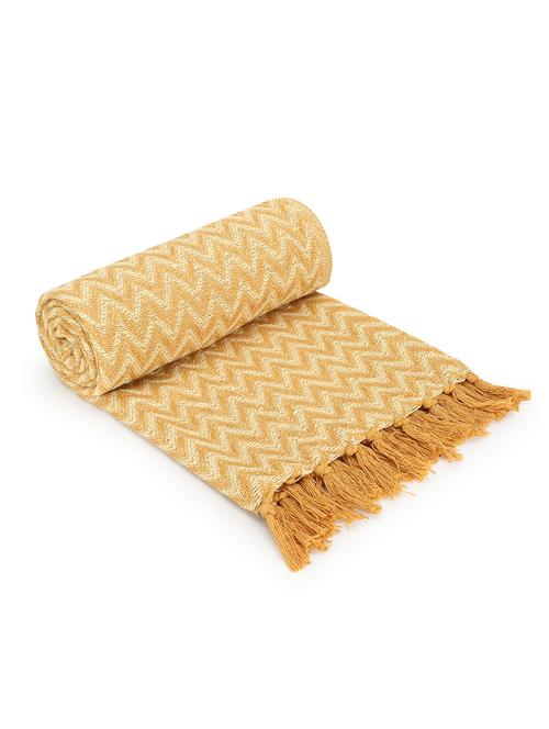 mezposh acoustic mustard & natural chevron pattern polycotton sofa throw (160 x 130 cm) - 18246227 - Very Small Image - 1