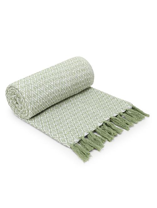mezposh acoustic pastel green & white diamond pattern polycotton sofa throw (150 x 130 cm) - 18246228 - Very Small Image - 1