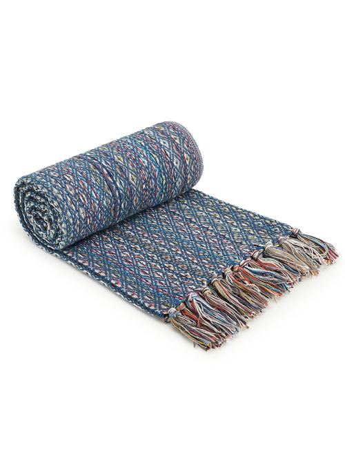 mezposh stave blue & multi striped pattern polycotton sofa throw (160 x 130 cm) - 18246230 - Very Small Image - 1