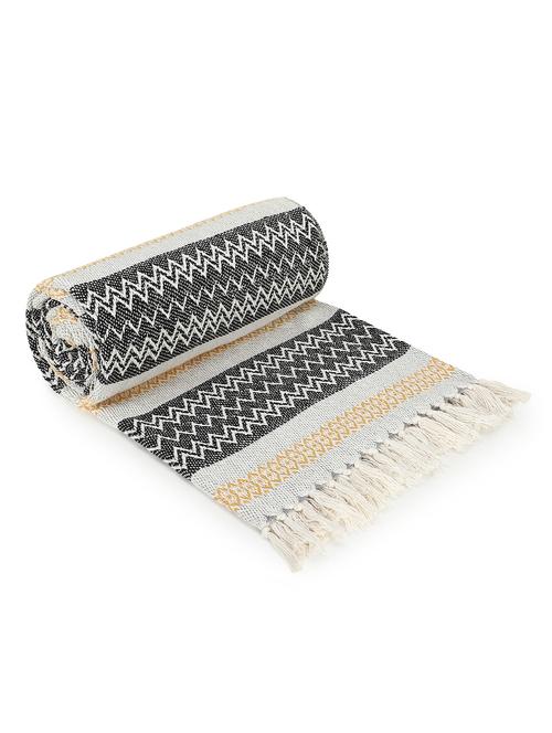 mezposh stave grey & yellow geometric pattern polycotton sofa throw (250 x 170 cm) - 18246235 - Very Small Image - 1