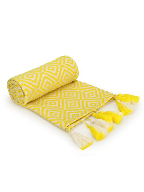 mezposh acoustic neon yellow & white diamond pattern cotton acrylic sofa throw (170 x 130 cm) - 18246236 - Very Small Image - 1