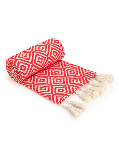 mezposh acoustic neon red & natural diamond pattern cotton acrylic sofa throw (170 x 130 cm) - 18246237 - Very Small Image - 1