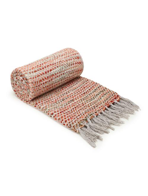 mezposh motley coral & multi striped pattern cotton acrylic sofa throw (150 x 130 cm) - 18246240 - Very Small Image - 1