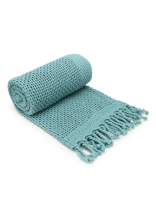 mezposh motley olive green hand knitted cotton sofa throw (140 x 120 cm) - 18246243 - Very Small Image - 1