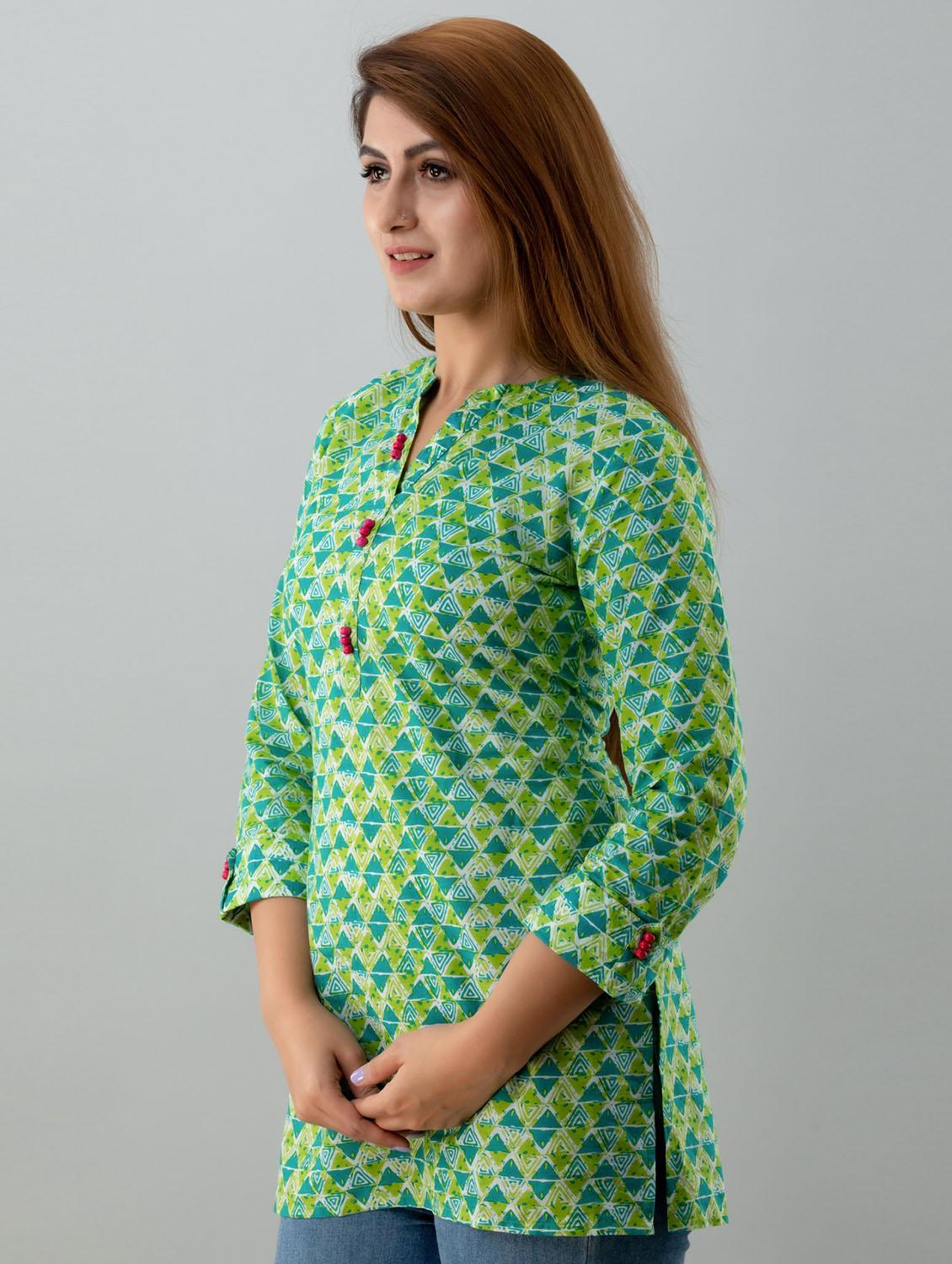 mandarin neck printed regular tunic - 18246437 - Zoom Image - 2