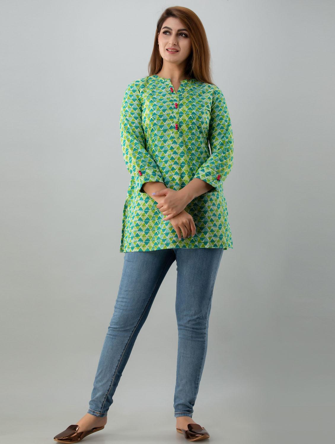 mandarin neck printed regular tunic - 18246437 - Standard Image - 4