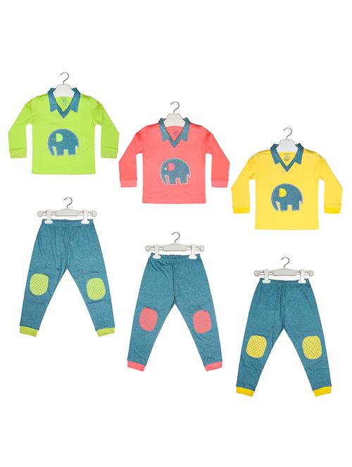 set of 3 multi colored printed suit set - 18246457 - Very Small Image - 1