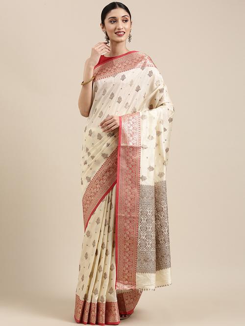 offwhite cotton saree with blouse - 18246745 - Very Small Image - 1