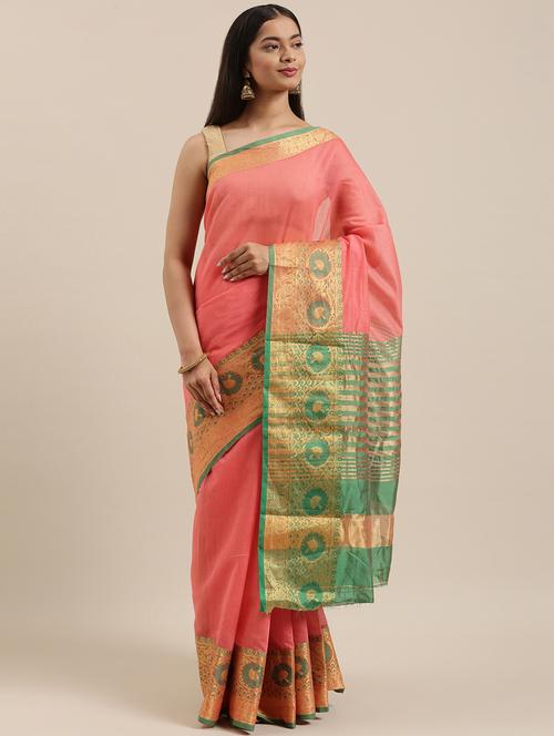 peach cotton saree - 18246851 - Very Small Image - 1