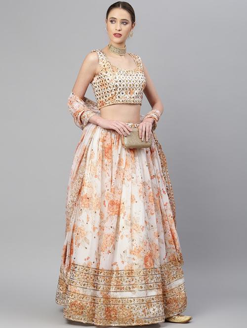 peach organza flared lehenga - 18247911 - Very Small Image - 1