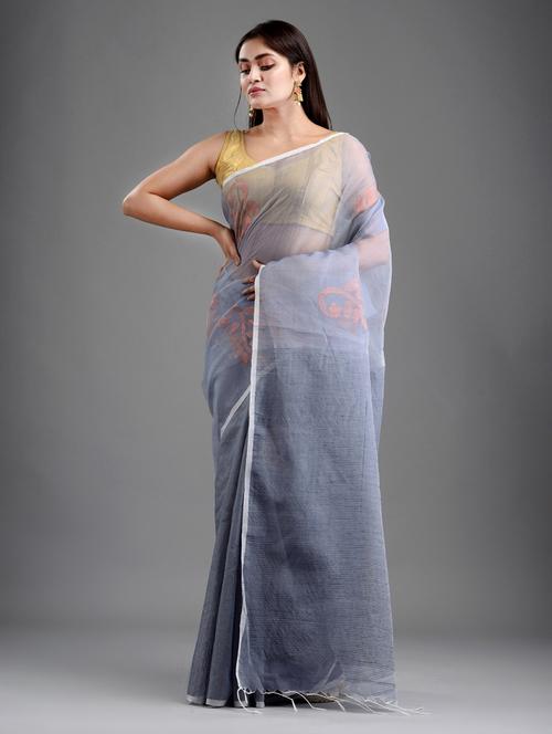 women's self design grey colored saree with blouse - 18248008 - Very Small Image - 1