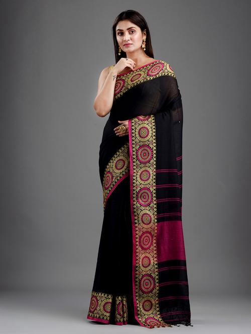 women's self design black colored saree with blouse - 18248025 - Very Small Image - 1