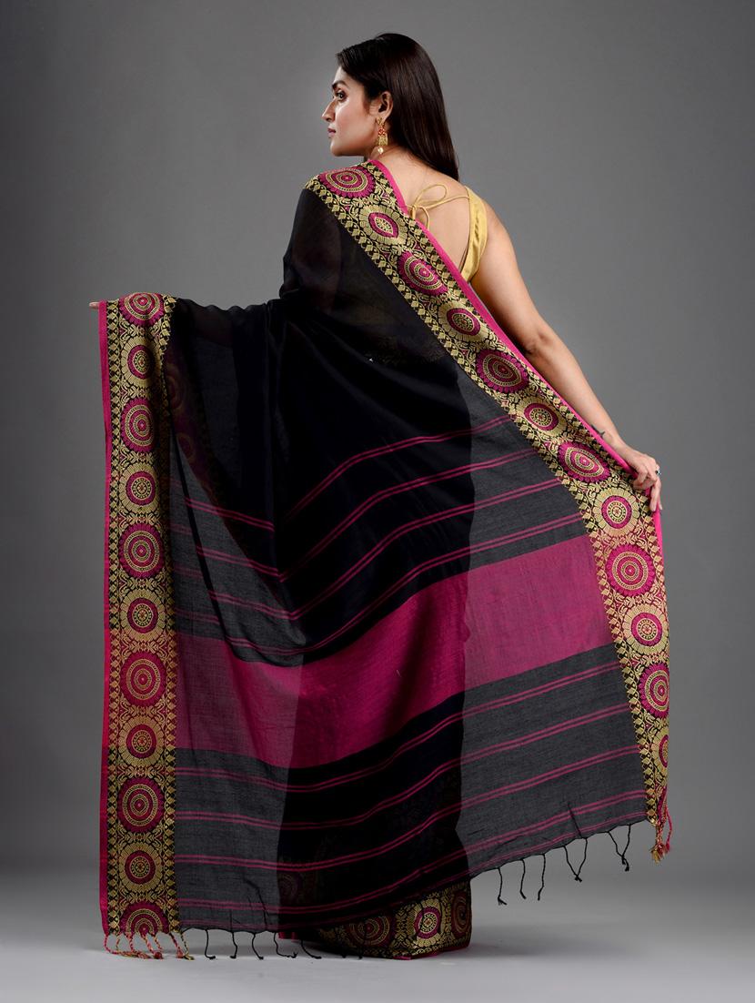 women's self design black colored saree with blouse - 18248025 - Standard Image - 3