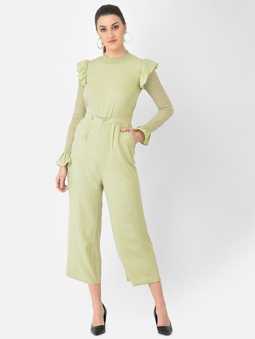 frill detail solid full leg jumpsuit - 18248238 - Very Small Image - 1