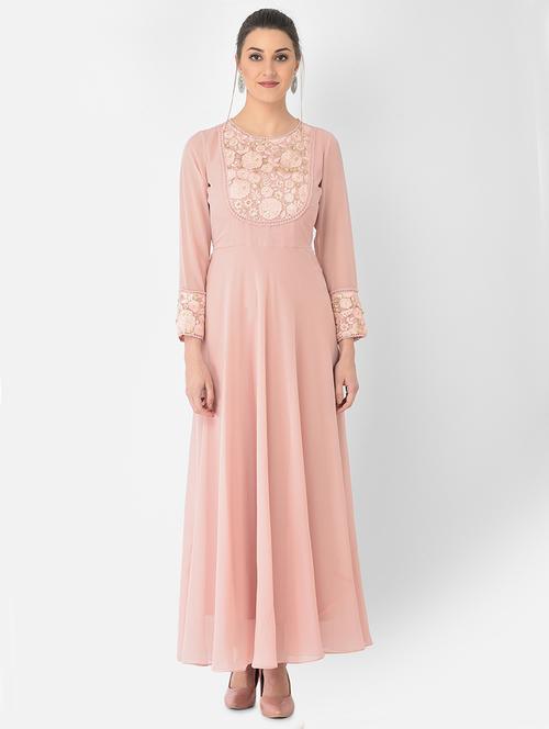 pink solid flared ethnic dress - 18248498 - Very Small Image - 1