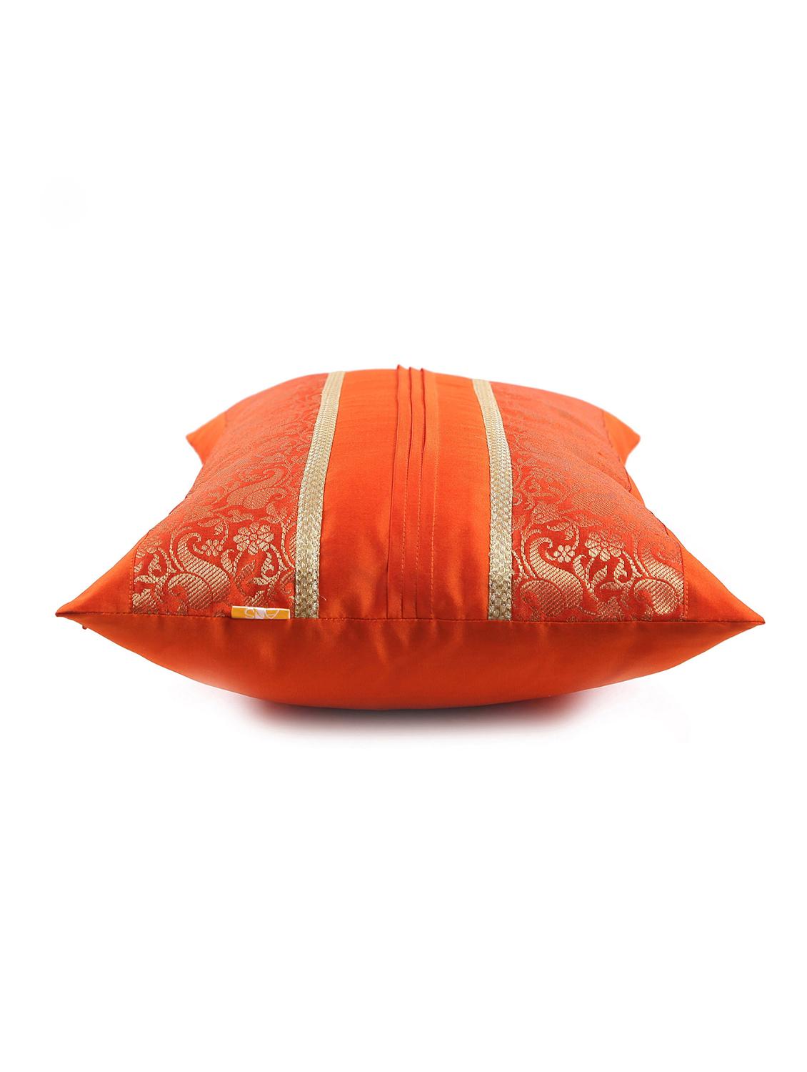 set of 2 red foliage brocade cushion cover with pleats - 18249095 - Zoom Image - 5