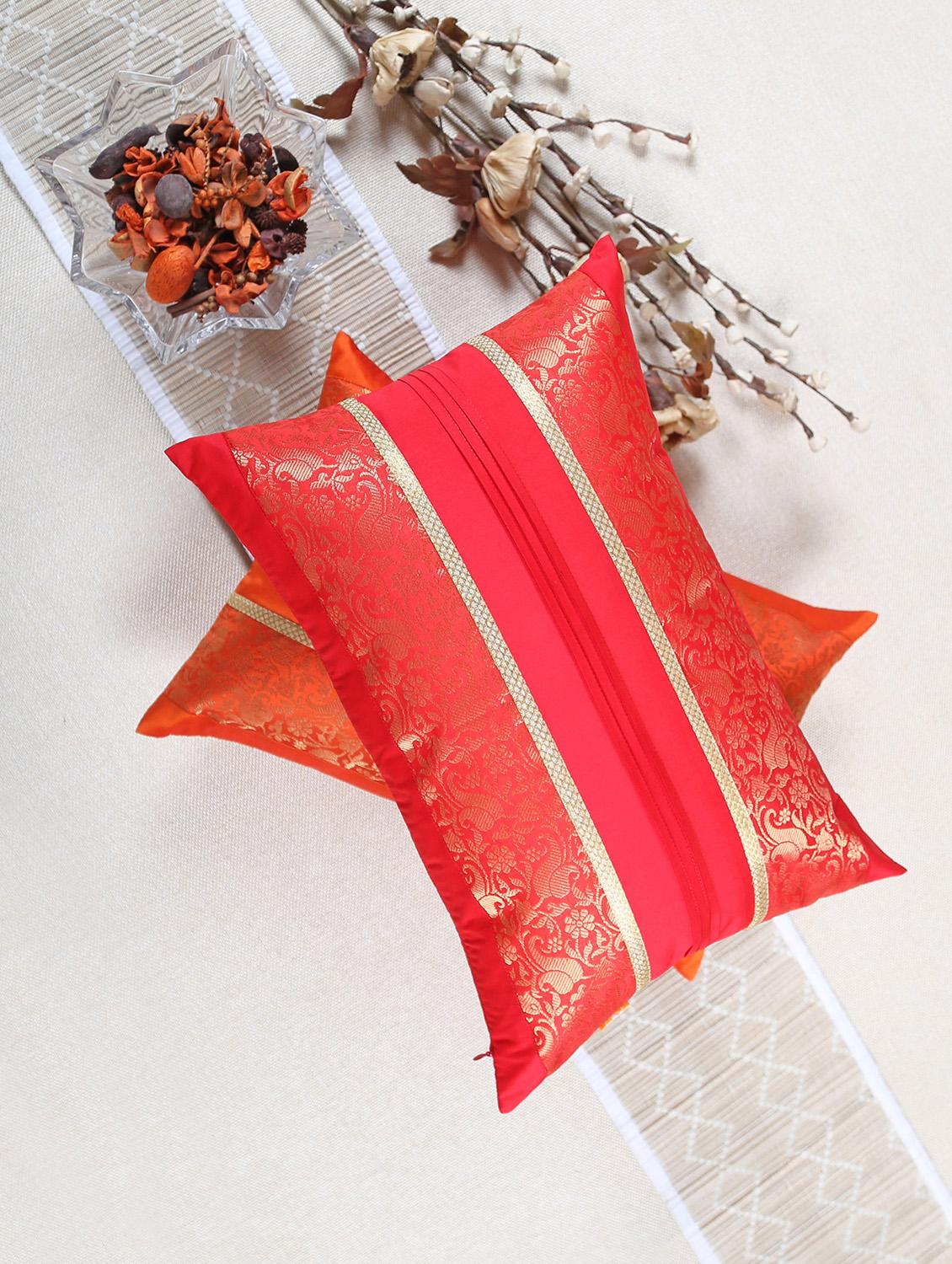 set of 2 red foliage brocade cushion cover with pleats - 18249095 - Zoom Image - 7
