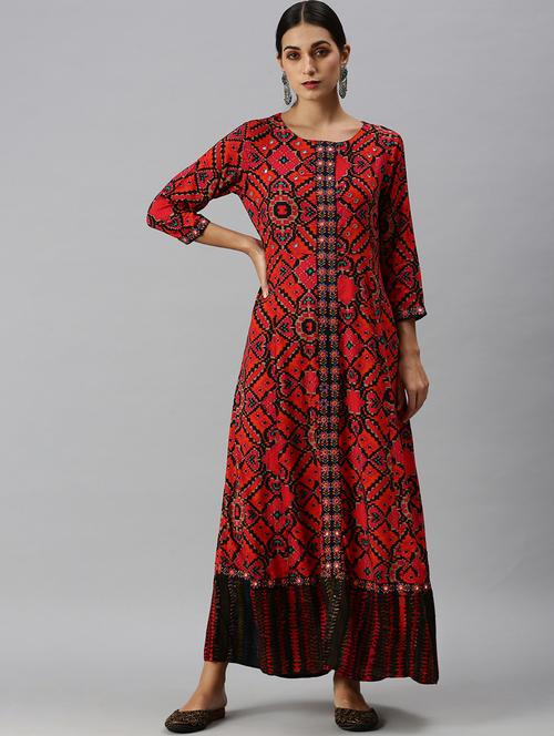 multi colored cotton blend anarkali kurta - 18249248 - Very Small Image - 1
