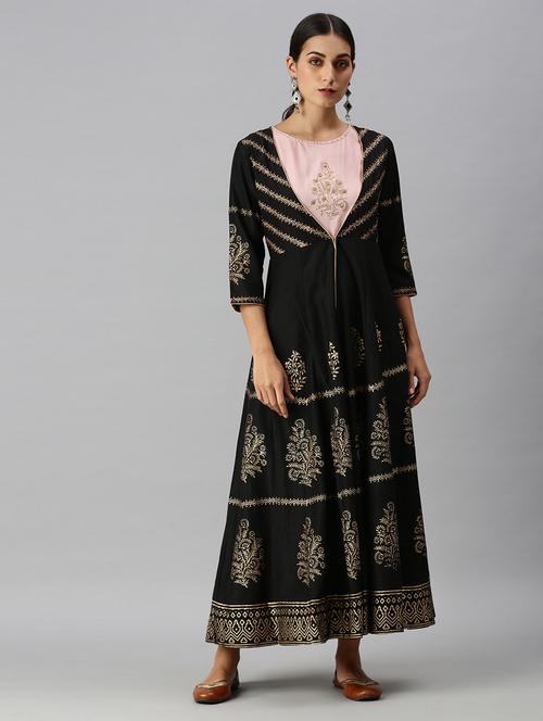 black cotton blend layered kurta - 18249254 - Very Small Image - 1