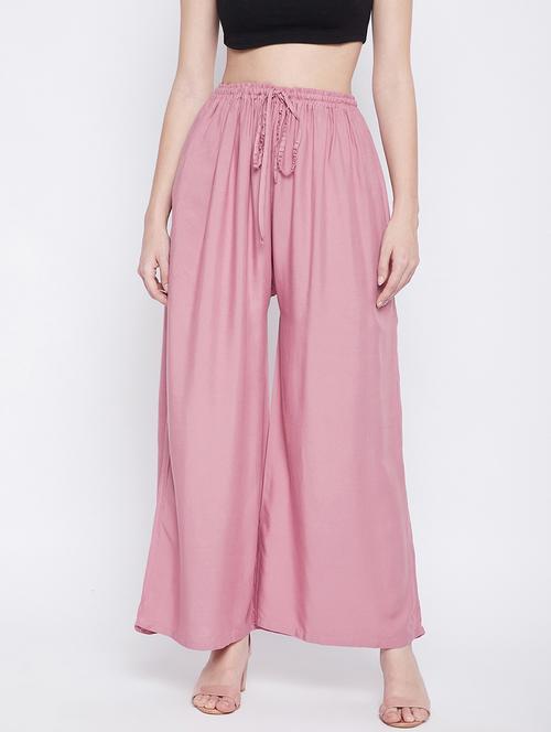 pink solidrayon palazzo - 18249316 - Very Small Image - 1