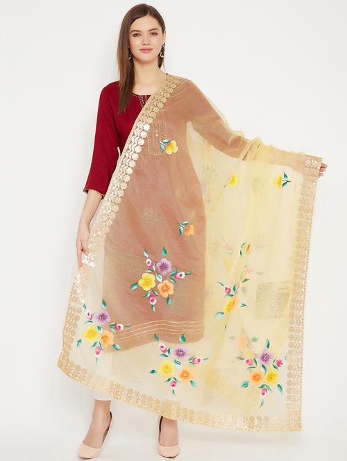 yellow organza dupatta - 18249417 - Very Small Image - 1
