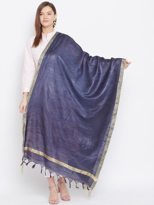 navy silk blend dupatta - 18249449 - Very Small Image - 1