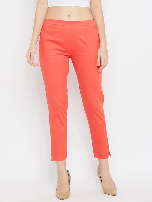peach solid flat front trouser - 18249508 - Very Small Image - 1