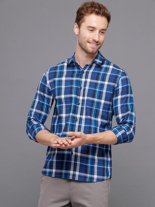 navy blue checkered casual shirt - 18250785 - Very Small Image - 1