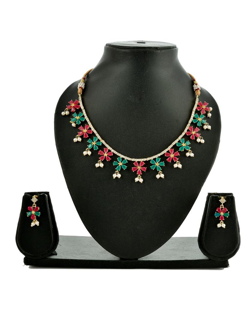 multi colored brass short necklaces with earring - 18251212 - Standard Image - 4