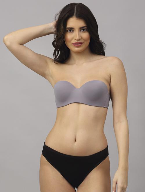 grey solid bras and panty set - 18251227 - Very Small Image - 1