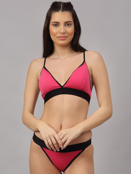 pink cotton bras and panty set - 18251332 - Very Small Image - 1