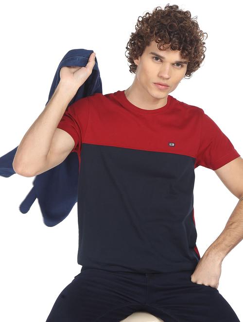 blue color block t-shirt - 18252223 - Very Small Image - 1