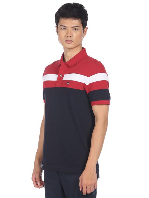 blue color block polo t-shirt - 18252301 - Very Small Image - 1