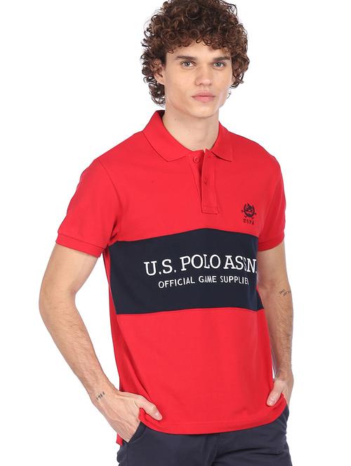 red color-blocked polo t-shirt - 18252363 - Very Small Image - 1