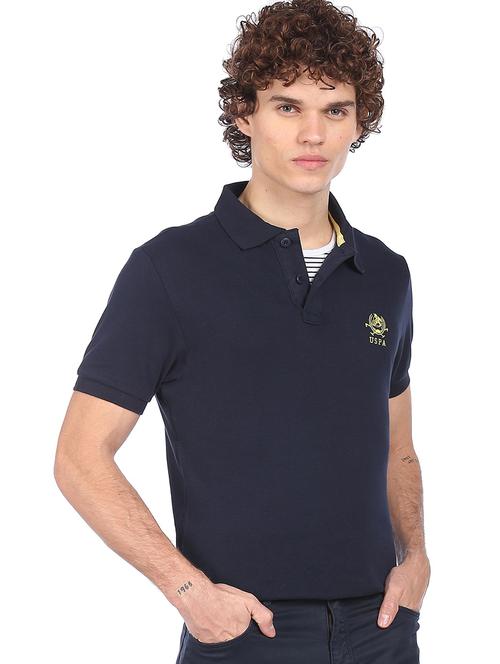 blue solid polo t-shirt - 18252374 - Very Small Image - 1