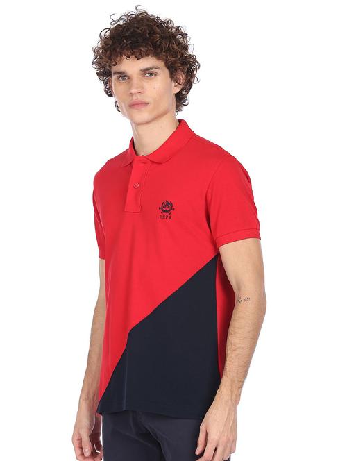 red color block polo t-shirt - 18252393 - Very Small Image - 1