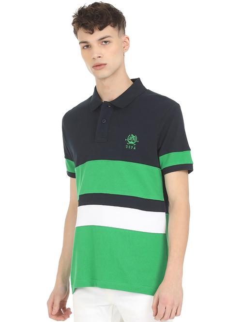 blue color block polo t-shirt - 18252407 - Very Small Image - 1